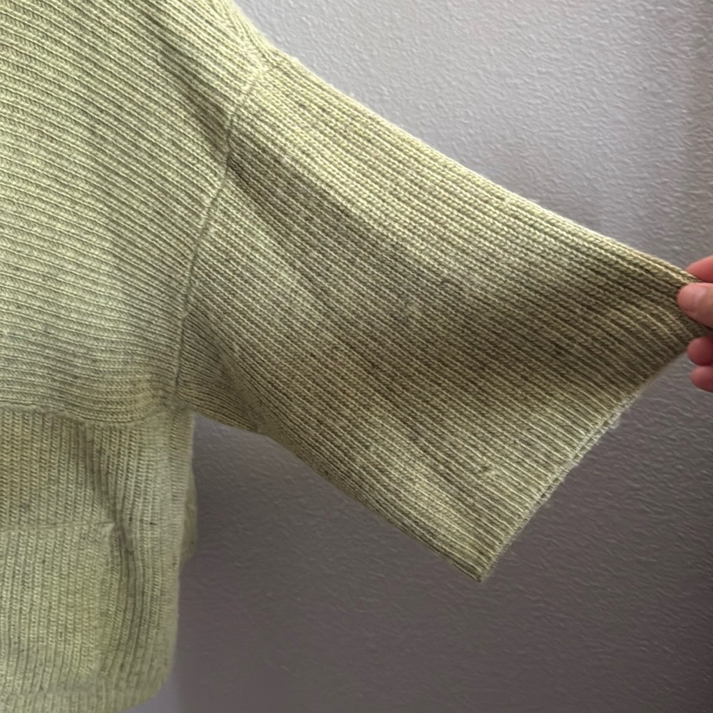 PURE JILL Green Soft Wool Linen Blend Oversized Half Sleeve Sweater Top Size M - Picture 2 of 9